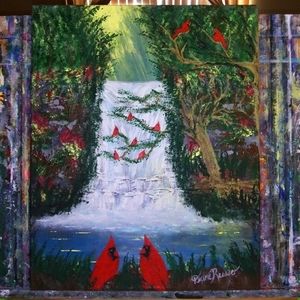 Original Acrylic Fine Art Cardinal Painting 16 x 20 Signed.